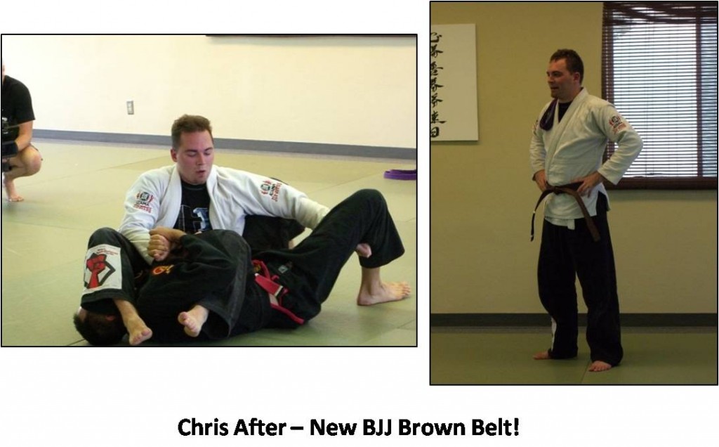Picture of Chris training in Brazilian Jui-Jitsu. 