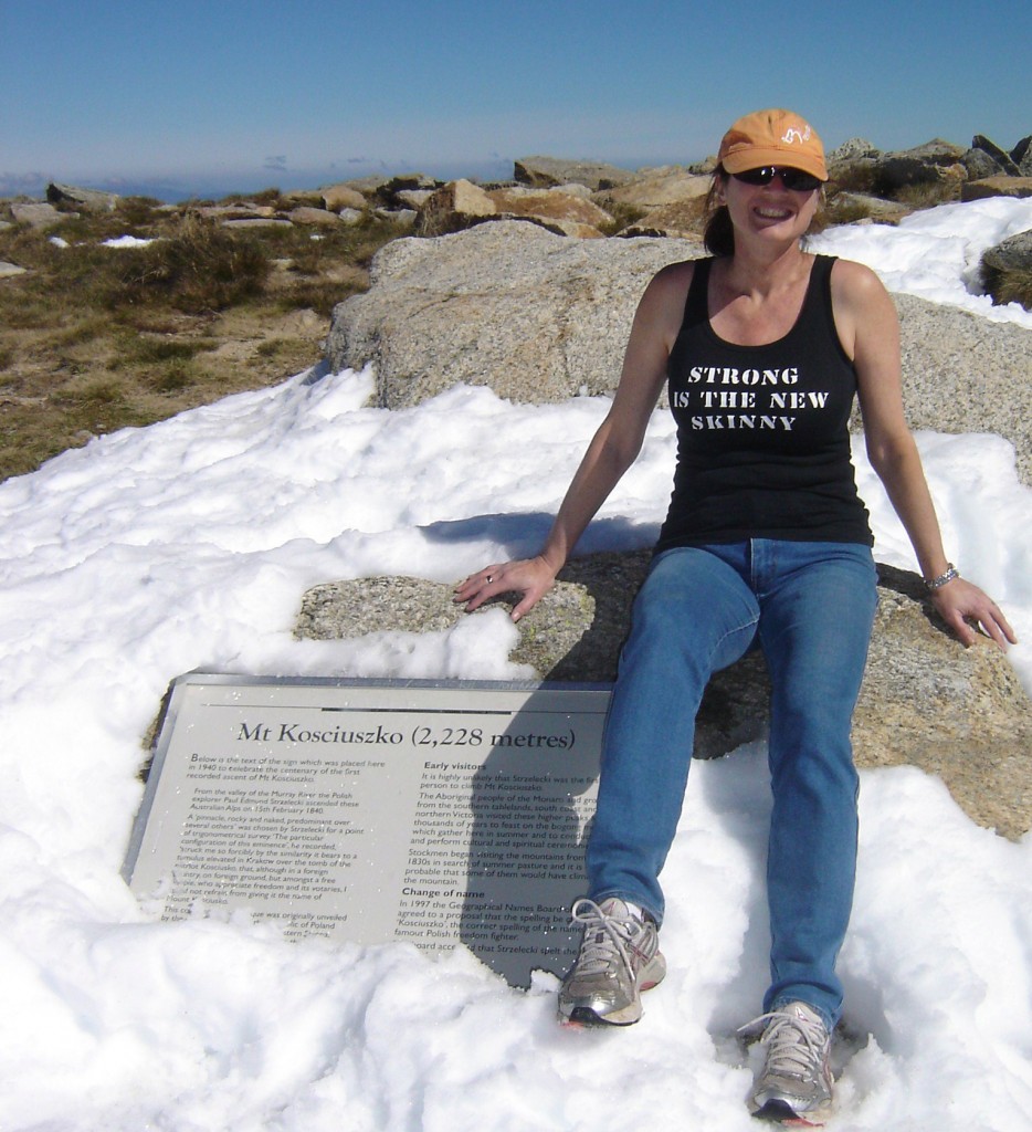 Sonya Conrad sporting a SINS shirt on Mt Kosciuszko