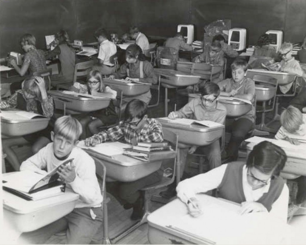 Rows of desks in a public school