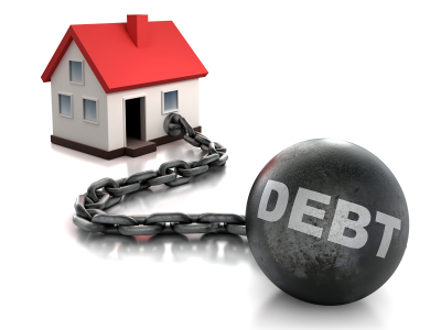 House attached to a debt ball and chain