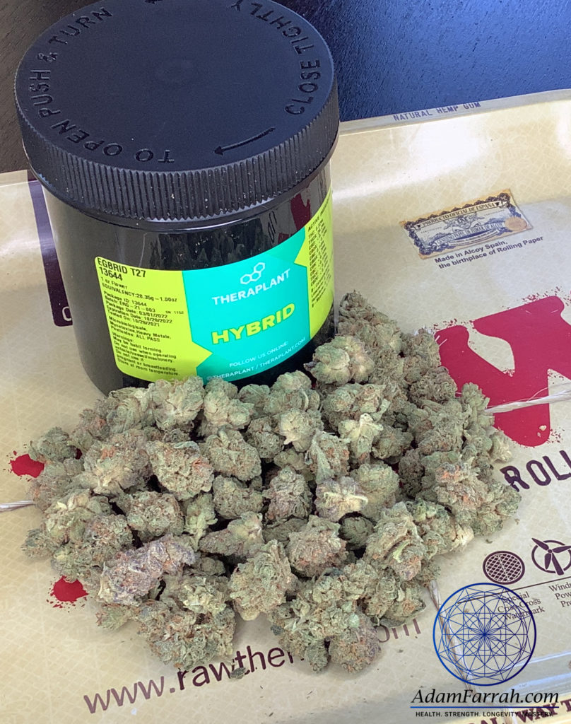 A 1-ounce pile of medical marijuana on a tray.