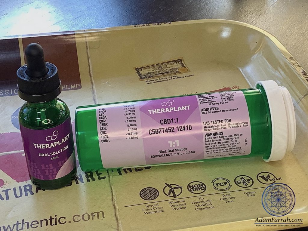 A 30mL droper bottle of high-CBD medical marijuana oil tincture.