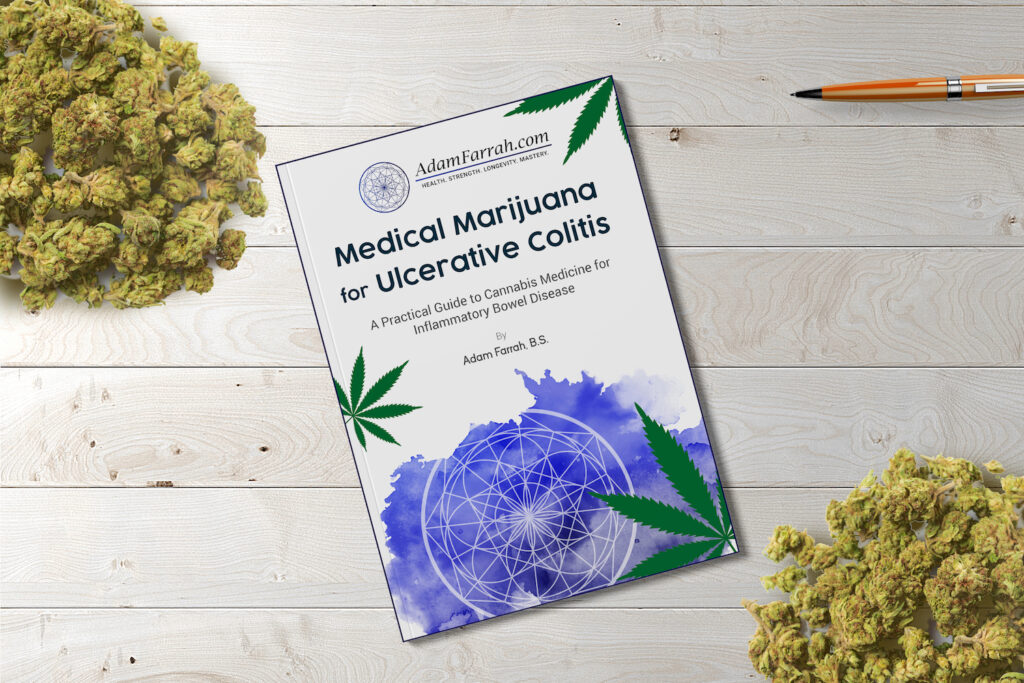Medical Marijuana for Ulcerative book on a table with piles of marijuana around it.